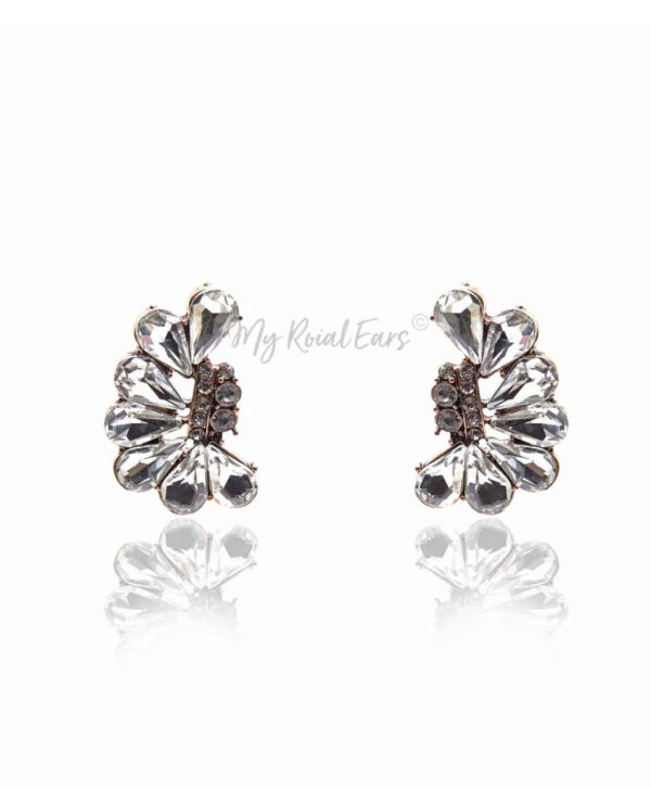 Q.VICTORIA-modern geometric clear crystal bridal stud earrings - My Roial Ears LTD