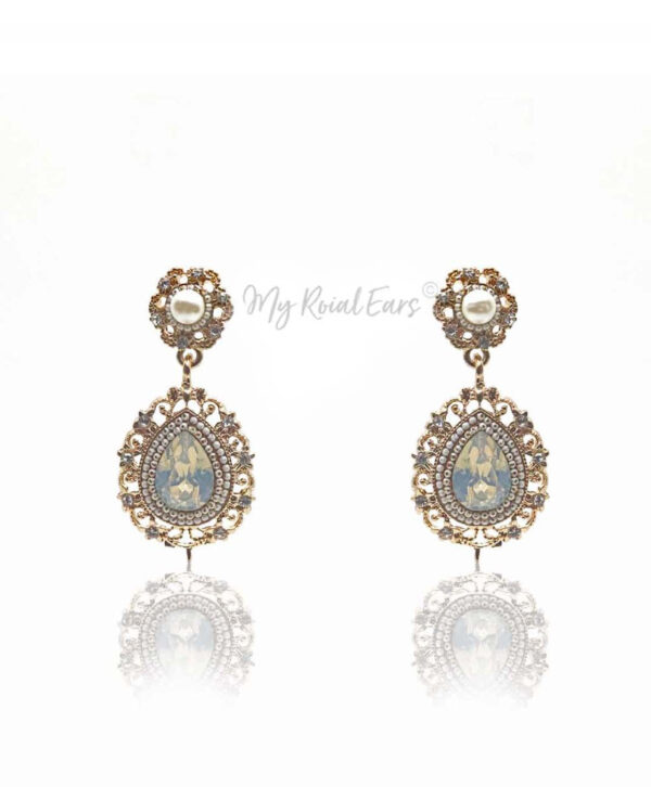 Q.YASMIN-golden elegance bridal drop earrings - My Roial Ears LTD