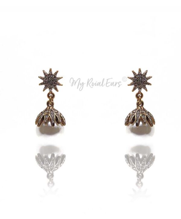 Q.ZARA-pearl antique gold rhinestone bridal drop earrings - My Roial Ears LTD