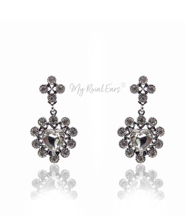 Q Kate -silver heart swarovski bridal drop earring - My Roial Ears LTD