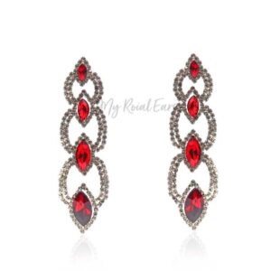 Q.Savannah Red-long crystal statement drop earrings - My Roial Ears LTD
