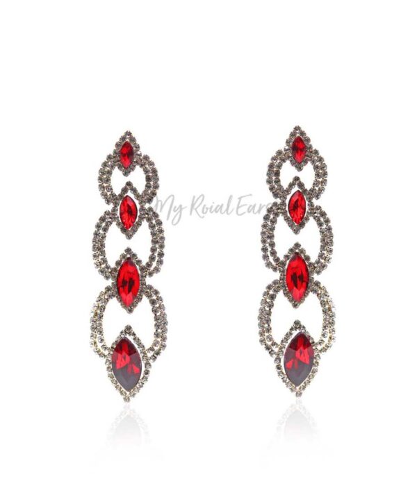Q.Savannah Red-long crystal statement drop earrings - My Roial Ears LTD