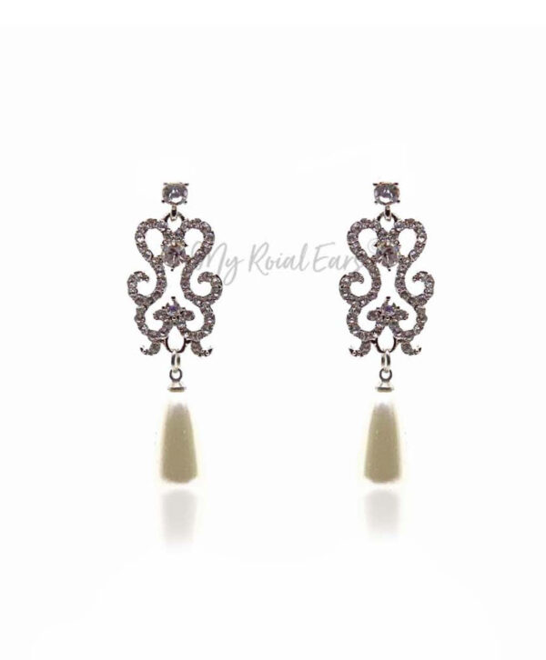 Q.Grace-chandelier pearl silver plated bridal drop earring - My Roial Ears LTD