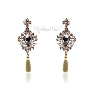 Q.Isobel-stone crystal luxe pearl like bridal drop earrings - My Roial Ears LTD
