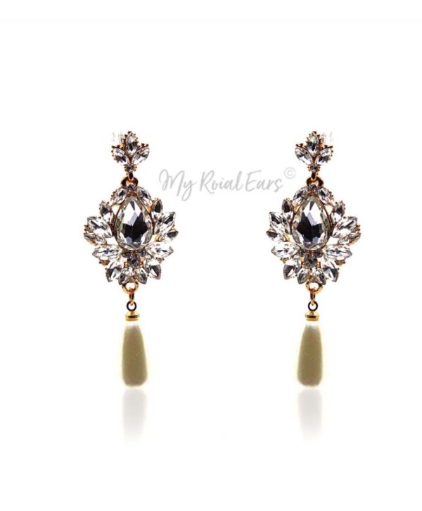 Q.Isobel-stone crystal luxe pearl like bridal drop earrings - My Roial Ears LTD