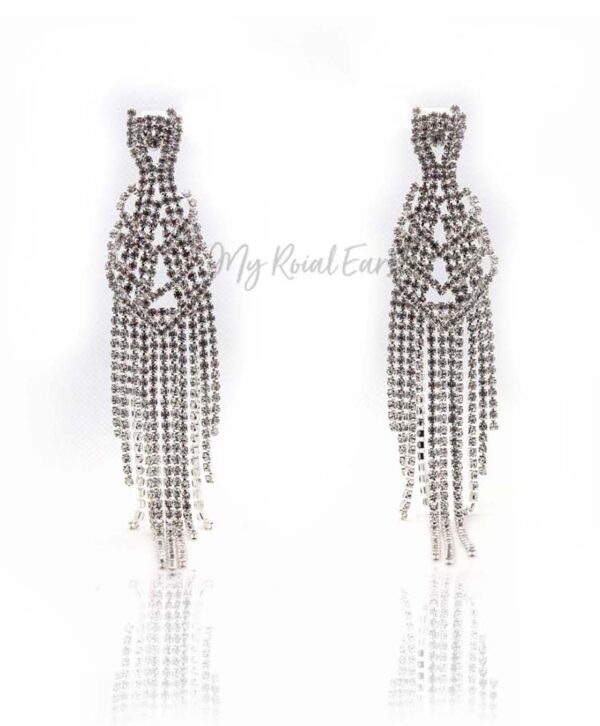 Q.Martha-long tassel rhinestone silver plated bridal statement earrings - My Roial Ears LTD
