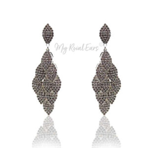 Q.Eloise-silver leaf shaped rhinestone bridal splendor earrings - My Roial Ears LTD
