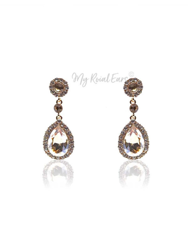Q.Olivienne-classic luxury champagne gold drop bridal earrings - My Roial Ears LTD