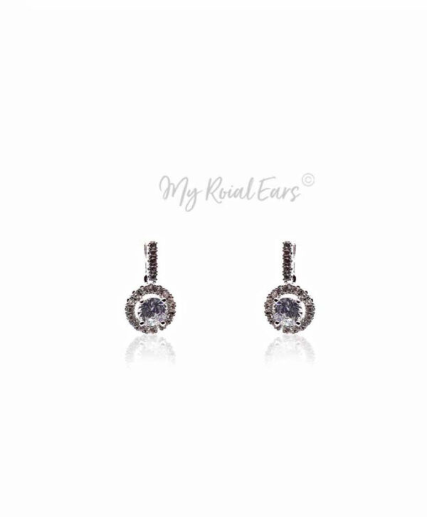 Q.Alexandra-round silver plated, aaa cubic zirconia stud drop bridal earrings - My Roial Ears LTD