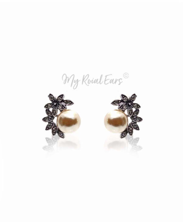 Q.Patricia-sophisticated antique pearl crystal bridal stud earrings - My Roial Ears LTD