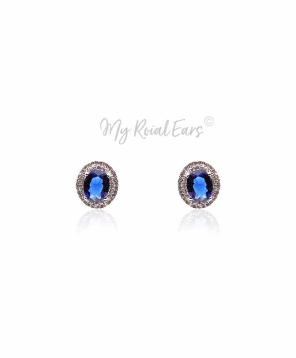 Q.Wanda Blue-platinum plated silver and sapphire blue stone inspired bridal stud earrings - My Roial Ears LTD