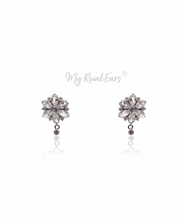 Q.Bella-high quality cubic zirconia stone flower bridal stud earrings - My Roial Ears LTD