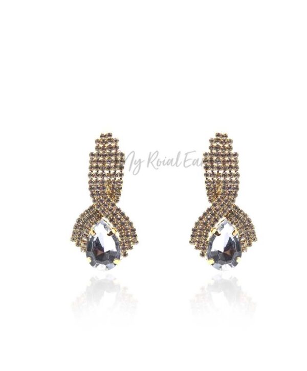 Q Mia Deep Blue-luxurious gold-plated crystal stone drop bridal earrings - My Roial Ears LTD
