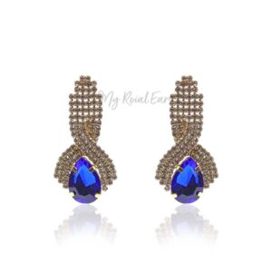 Q Mia Deep Blue-luxurious gold-plated crystal stone drop bridal earrings - My Roial Ears LTD