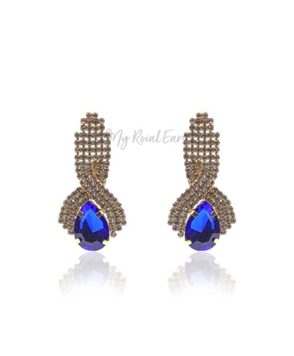 Q Mia Deep Blue-luxurious gold-plated crystal stone drop bridal earrings - My Roial Ears LTD